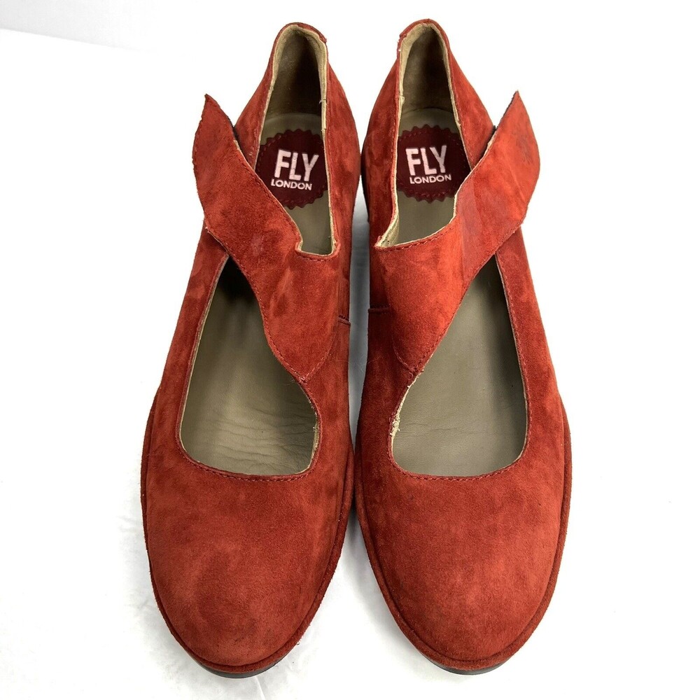 Fly London Lyka Wedge Mary Jane Loafer In Red Silky Suede Size 38 View 4
